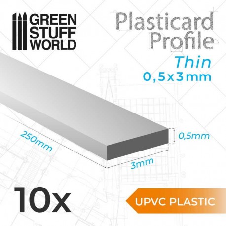 uPVC Plasticard Profilé - Fin 0.50mm x 2mm 10 Qté