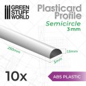 Plasticard PROFILÉ TIGE SEMI-CIRCULAIRE 3mm *10