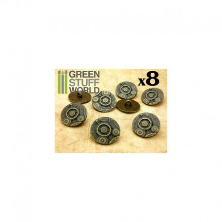 8x Boutons à  motifs Steampunk ROUAGES - Bronze