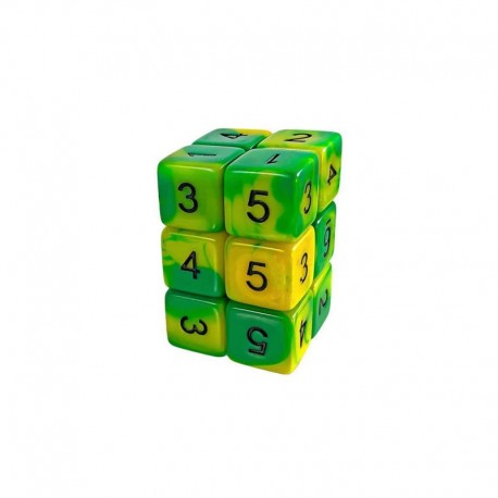 12x D6 16mm Dés de Jeu - Lime Marbre