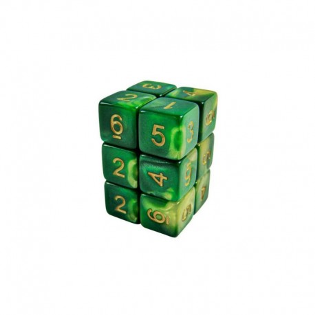 12x D6 16mm Dés de Jeu - Vert Marbre
