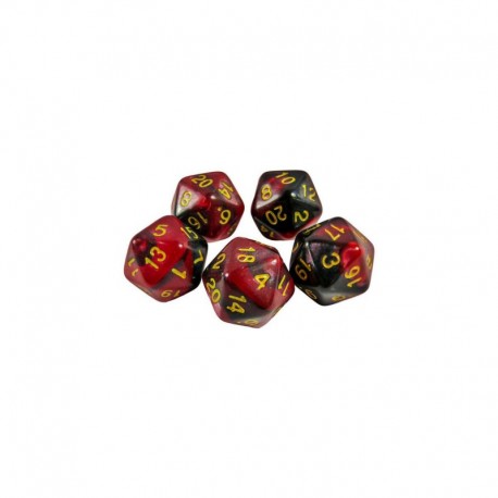 5x D20 20mm Dés de Jeu - Rouge Marbre