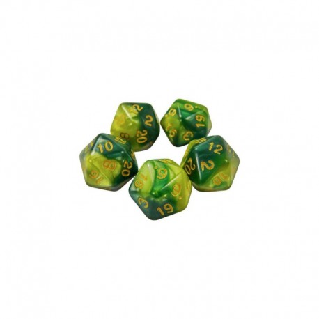 5x D20 20mm Dés de Jeu - Vert Marbre