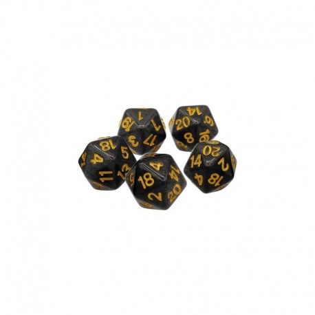 5x D20 20mm Dés de Jeu - Noir