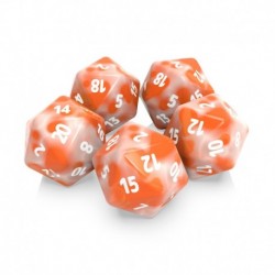 5x D20 20mm Dés de Jeu - Orange Blanc Marbre