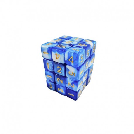36x D6 12mm Dés de Jeu - Blanc Bleu