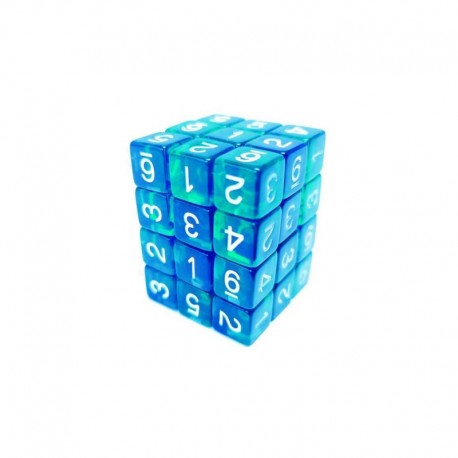 36x D6 12mm Dés de Jeu - Bleu/Turquoise Transparent