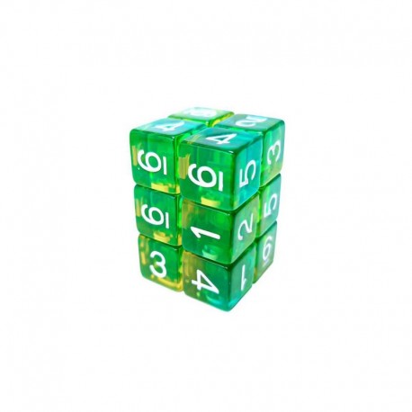 12x D6 16mm Dés de Jeu - Vert/Jaune Transparent
