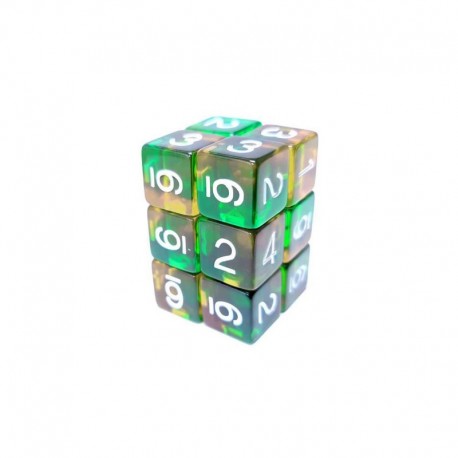12x D6 16mm Dés de Jeu - Orange/Vert Transparent
