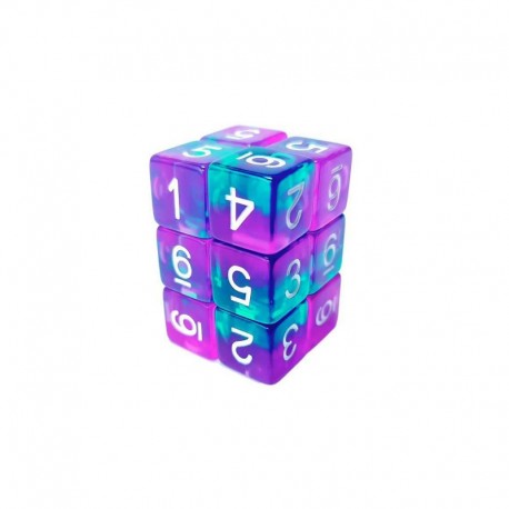 12x D6 16mm Dés de Jeu - Turquoise/Lilas Transparent