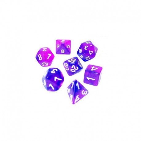 7x Mix 16mm Dés de Jeu - Bleu/Lilas Transparent