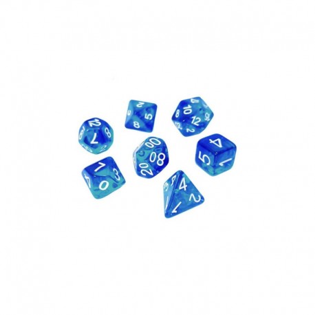 7x Mix 16mm Dés de Jeu - Bleu/Turquoise Transparent