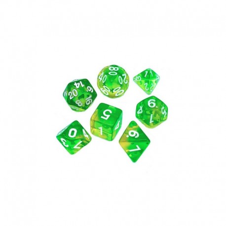 7x Mix 16mm Dés de Jeu - Vert/Jaune Transparent