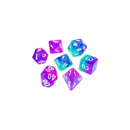 7x Mix 16mm Dés de Jeu - Turquoise/Lilas Transparent