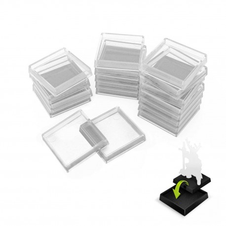 Socles en plastique transparent avec CREUX - Carré 25mm